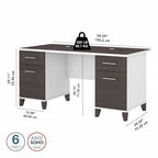Bureau d'ordinateur de 152 cm avec tiroirs, bureau d'écriture pour bureau à domicile, plusieurs options de finition