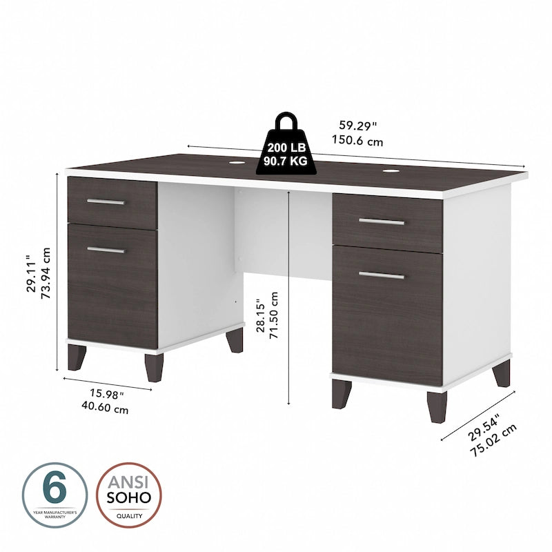 Bureau d'ordinateur de 152 cm avec tiroirs, bureau d'écriture pour bureau à domicile, plusieurs options de finition