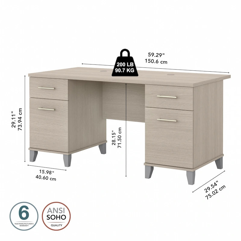 Bureau d'ordinateur de 152 cm avec tiroirs, bureau d'écriture pour bureau à domicile, plusieurs options de finition