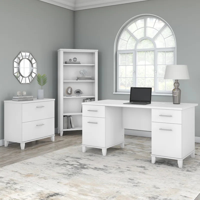 Bureau d'ordinateur de 152 cm avec tiroirs, bureau d'écriture pour bureau à domicile, plusieurs options de finition