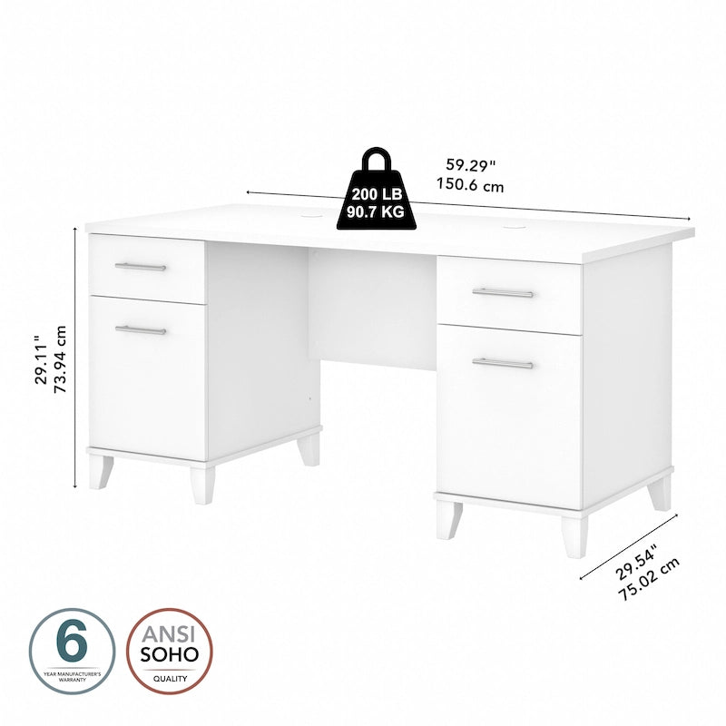 Bureau d'ordinateur de 152 cm avec tiroirs, bureau d'écriture pour bureau à domicile, plusieurs options de finition