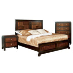 Ensemble de chambre 3 pièces en bois massif de noyer rustique, lit + commode + table de chevet, style ferme