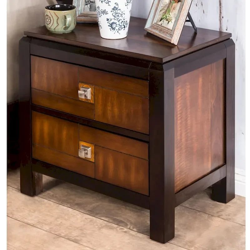 Ensemble de chambre 3 pièces en bois massif de noyer rustique, lit + commode + table de chevet, style ferme