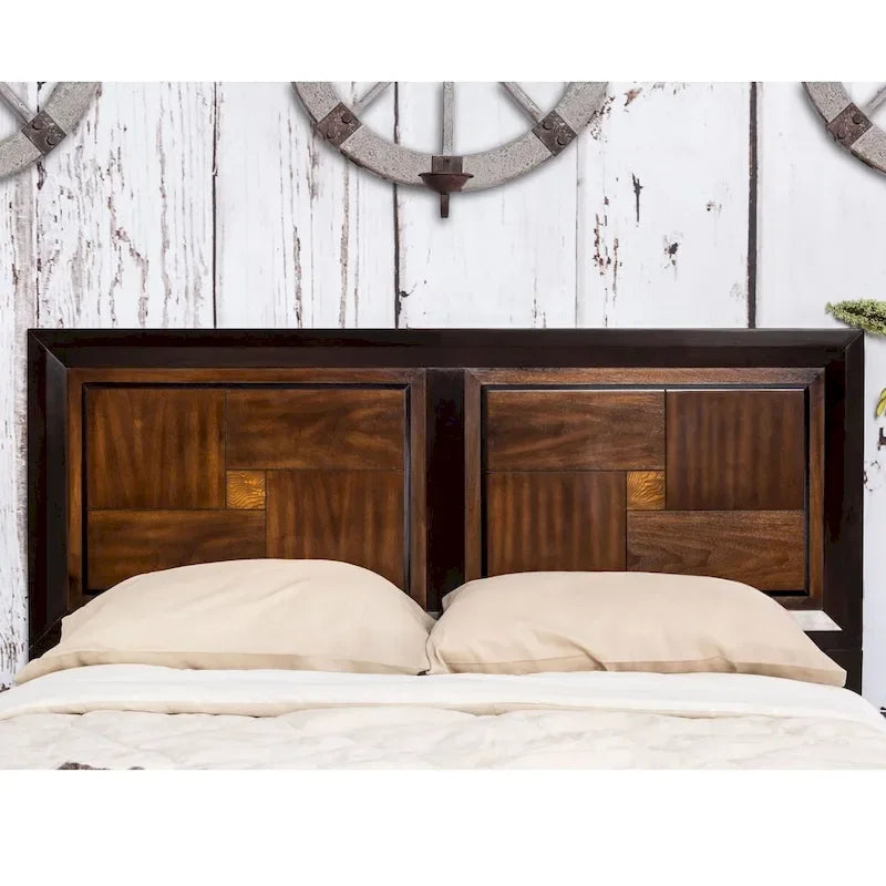 Ensemble de chambre 3 pièces en bois massif de noyer rustique, lit + commode + table de chevet, style ferme