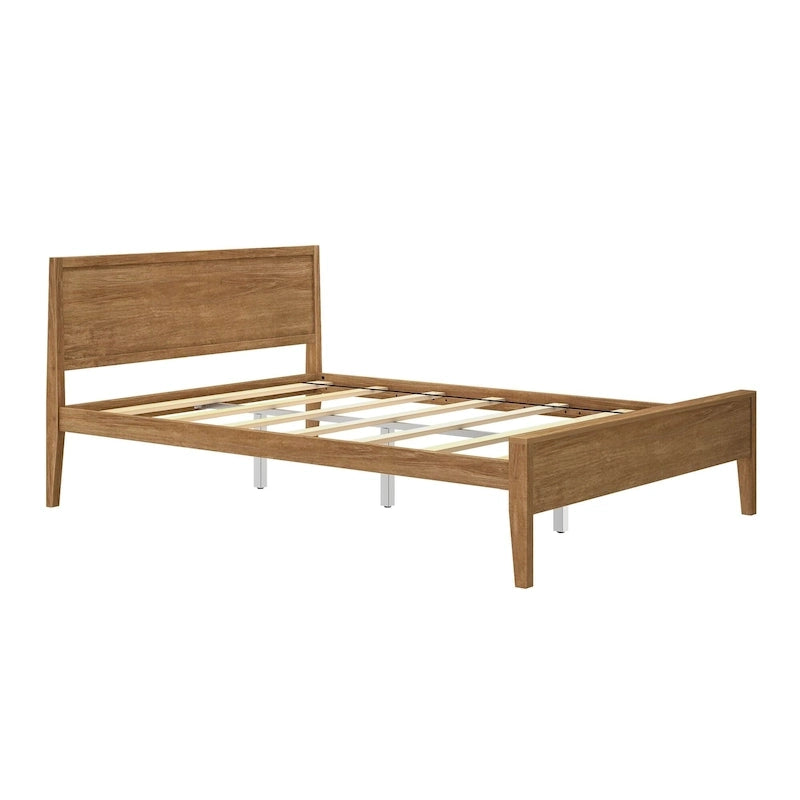 Lit plate-forme grand format avec tête de lit à panneaux, en bois de pin massif, ne nécessite pas de sommier à ressorts