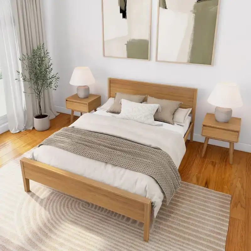 Lit plate-forme grand format avec tête de lit à panneaux, en bois de pin massif, ne nécessite pas de sommier à ressorts
