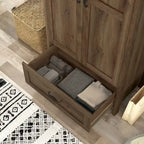 Armoire penderie rustique en noyer vieilli, doubles portes + 1 tiroir, tringle à vêtements, minimaliste