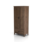Armoire penderie rustique en noyer vieilli, doubles portes + 1 tiroir, tringle à vêtements, minimaliste