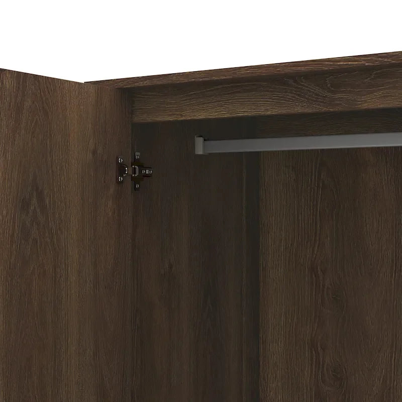 Armoire penderie rustique en noyer vieilli, doubles portes + 1 tiroir, tringle à vêtements, minimaliste