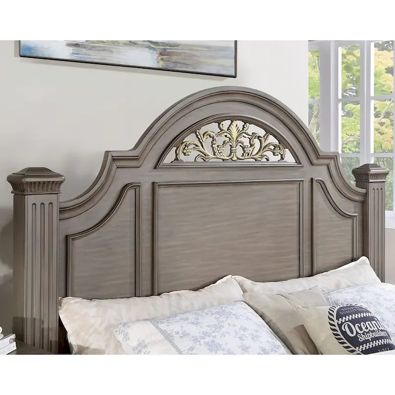 Chambre à coucher 5 pièces style classique en bois gris, ensemble traditionnel
