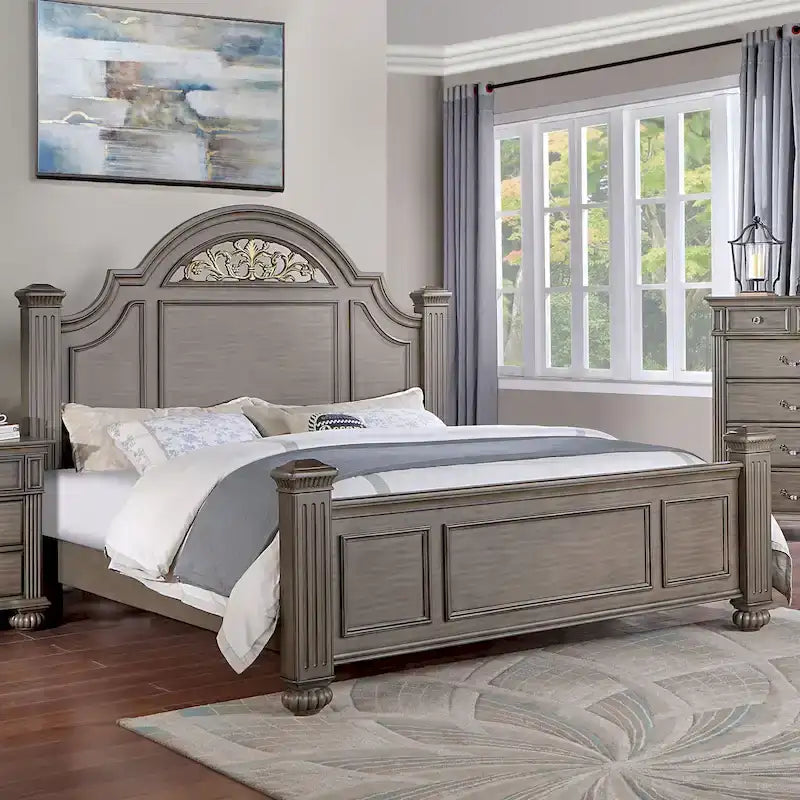Chambre à coucher 5 pièces style classique en bois gris, ensemble traditionnel