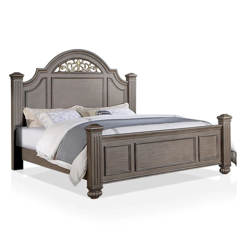 Chambre à coucher 5 pièces style classique en bois gris, ensemble traditionnel