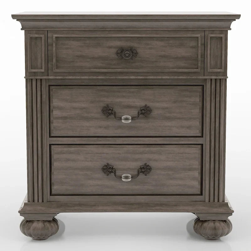 Chambre à coucher 5 pièces style classique en bois gris, ensemble traditionnel