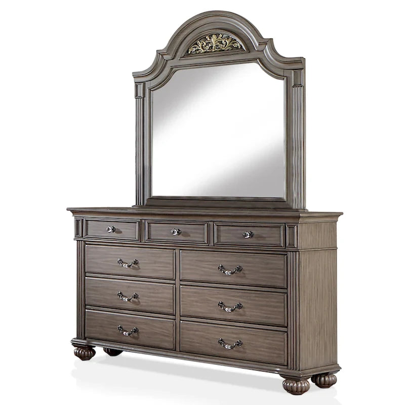 Chambre à coucher 5 pièces style classique en bois gris, ensemble traditionnel