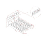 Lit de rangement capitonné gris avec ports de chargement USB, lit plateforme, chambre moderne