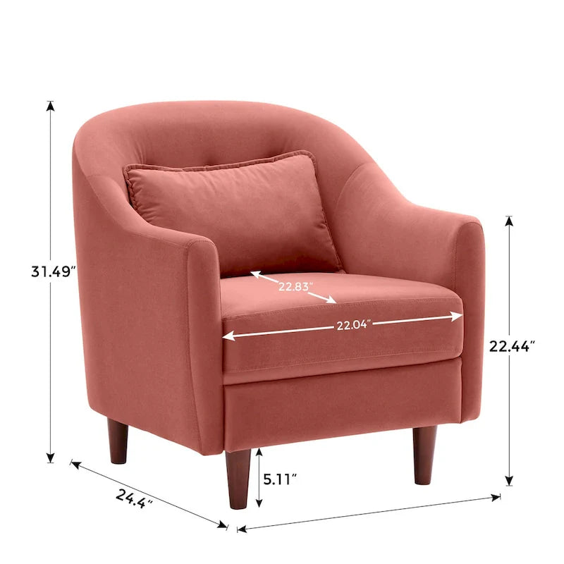 VANOMi 28.34 Fauteuil d'appoint, Fauteuil crapaud en velours avec pieds en bois massif