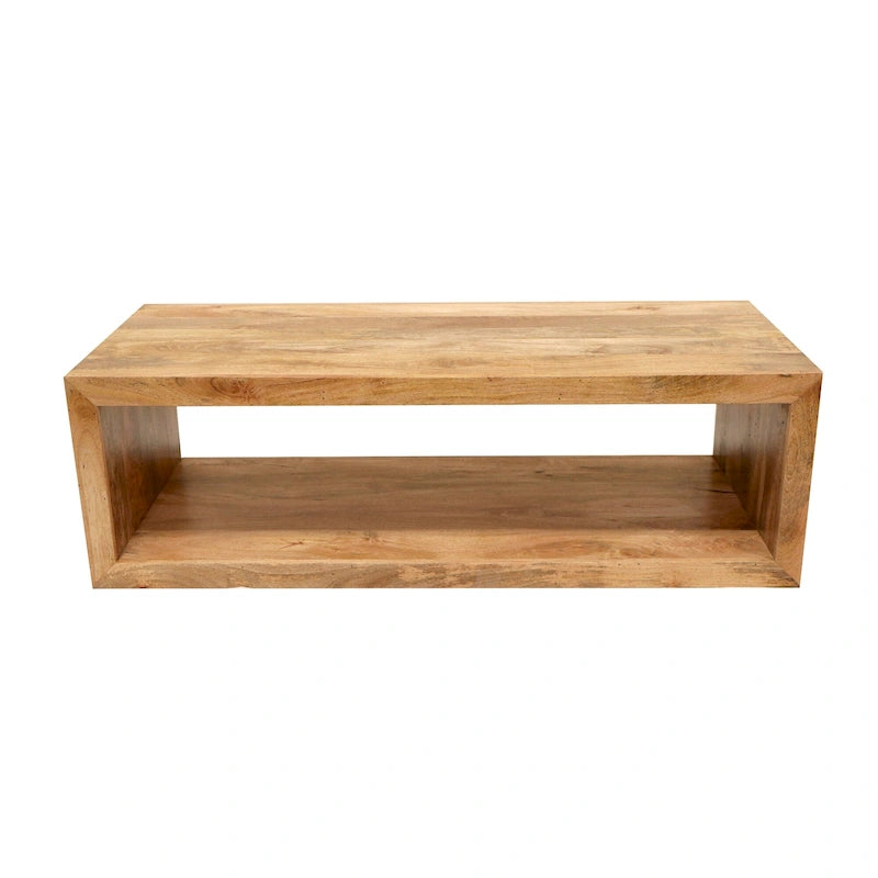 Table basse Keli de 58 pouces en bois de manguier, cube ouvert, 1 étagère, marron naturel