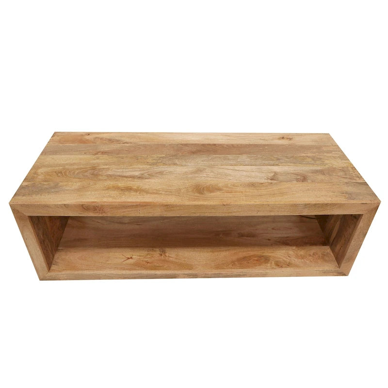 Table basse Keli de 58 pouces en bois de manguier, cube ouvert, 1 étagère, marron naturel