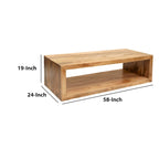 Table basse Keli de 58 pouces en bois de manguier, cube ouvert, 1 étagère, marron naturel
