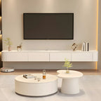 Meuble TV mural flottant moderne en pierre avec rangement, blanc