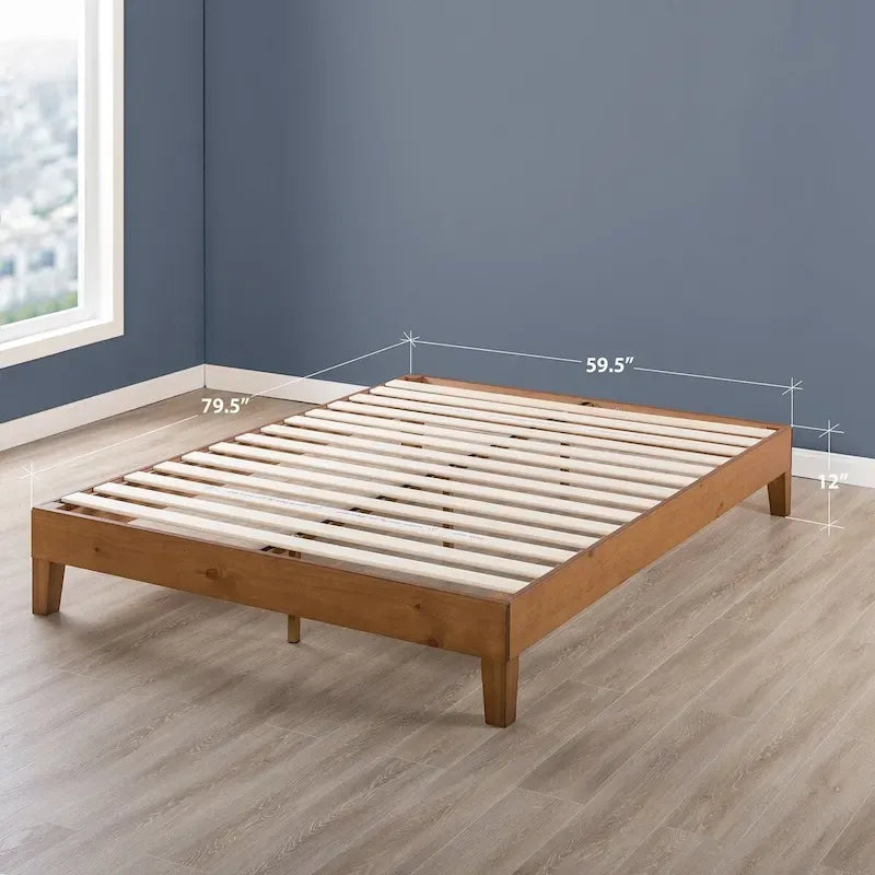 Cadre de lit plateforme en bois massif 12", sommier à lattes, pas besoin de sommier tapissier, style Mid-Century
