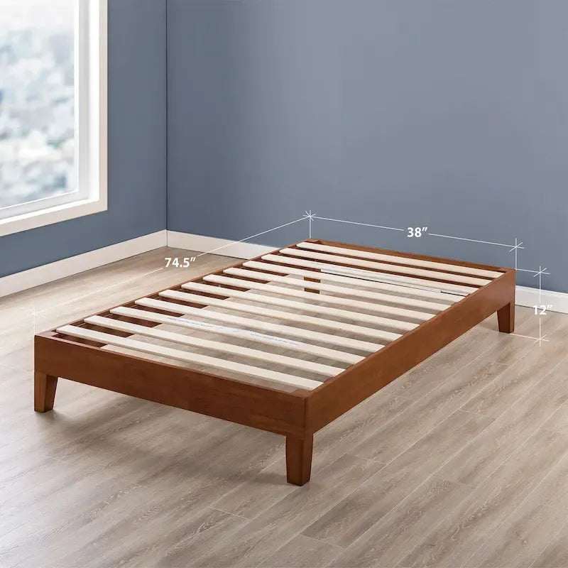 Cadre de lit plateforme en bois massif 12", sommier à lattes, pas besoin de sommier tapissier, style Mid-Century