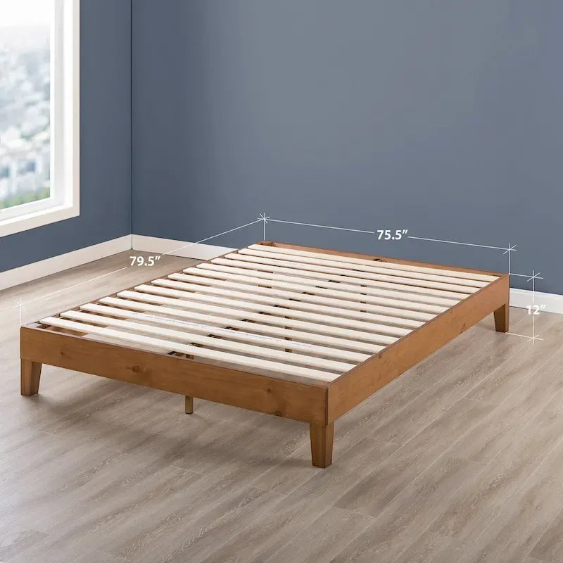 Cadre de lit plateforme en bois massif 12", sommier à lattes, pas besoin de sommier tapissier, style Mid-Century