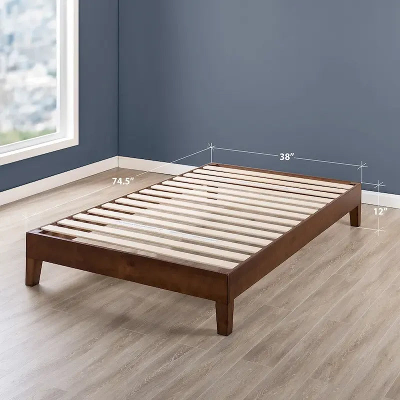 Cadre de lit plateforme en bois massif 12", sommier à lattes, pas besoin de sommier tapissier, style Mid-Century