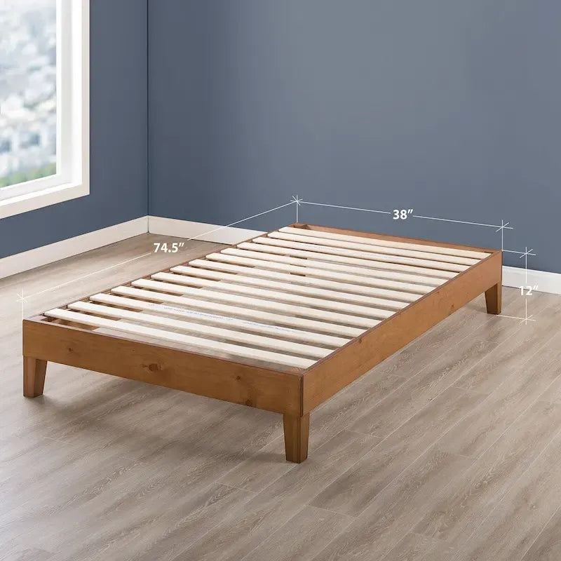Cadre de lit plateforme en bois massif 12", sommier à lattes, pas besoin de sommier tapissier, style Mid-Century