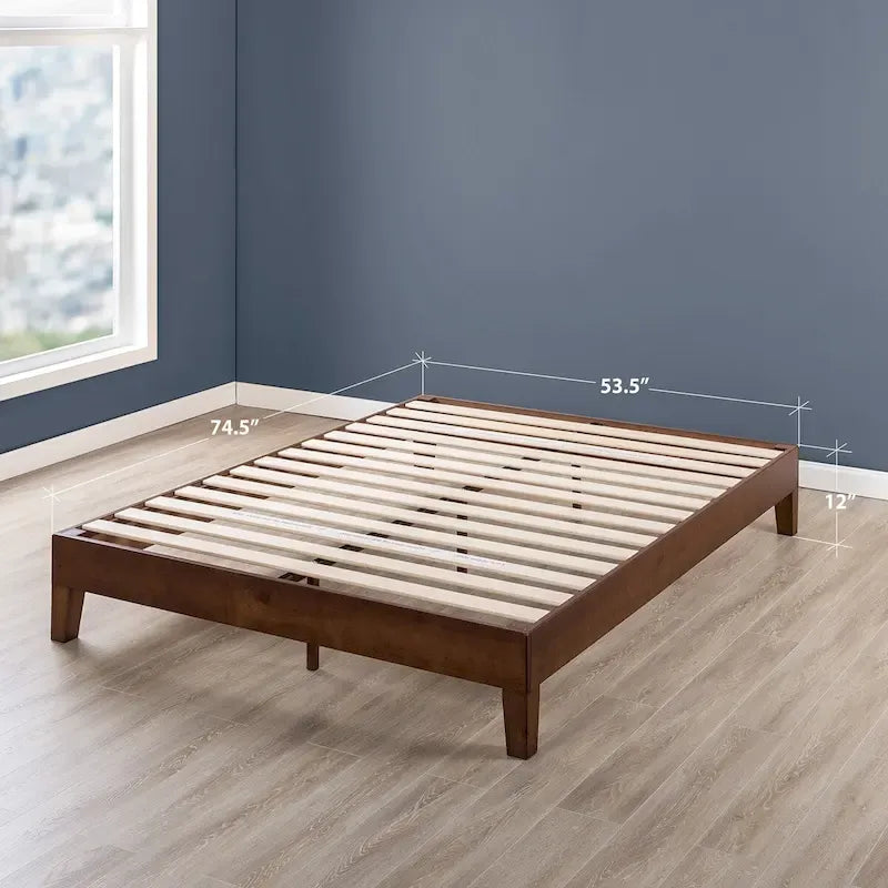 Cadre de lit plateforme en bois massif 12", sommier à lattes, pas besoin de sommier tapissier, style Mid-Century