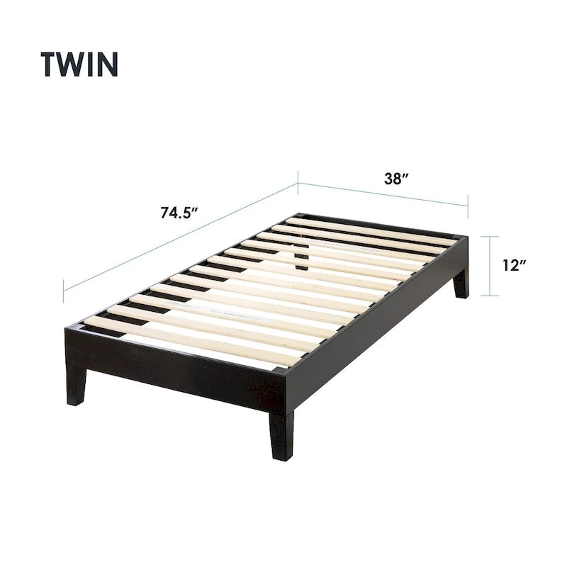 Cadre de lit plateforme en bois massif 12", sommier à lattes, pas besoin de sommier tapissier, style Mid-Century