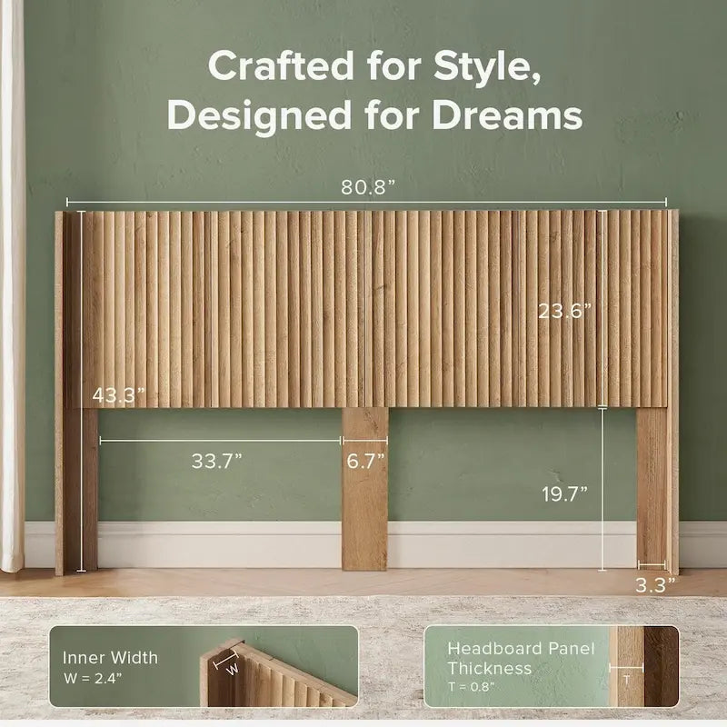 Tête de lit mopio Brooklyn, 158,5 cm de large, tête de lit seule, tête de lit en bois, ferme moderne, bohème, fixation murale, panneau cannelé