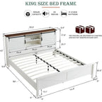 Cadre de lit King size de ferme avec étagères de rangement et station de recharge