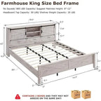 Cadre de lit King size de ferme avec étagères de rangement et station de recharge