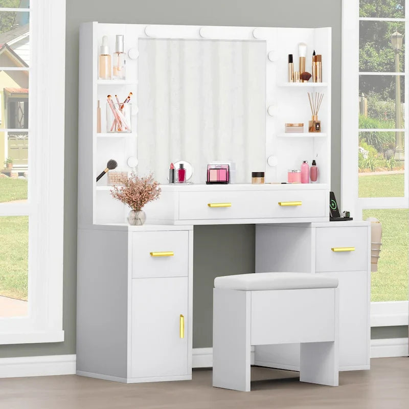Coiffeuse Moasis avec prises intégrées et miroir lumineux - 55,1 H X 43,3 L X 15,74 P