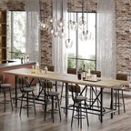 Table de bar haute 6 personnes avec repose-pieds, Table de bar haute avec plateau en bois épais et cadre métallique pour la maison/cuisine