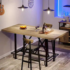 Table de bar haute 6 personnes avec repose-pieds, Table de bar haute avec plateau en bois épais et cadre métallique pour la maison/cuisine