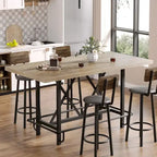 Table de bar haute 6 personnes avec repose-pieds, Table de bar haute avec plateau en bois épais et cadre métallique pour la maison/cuisine