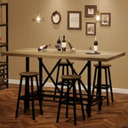 Table de bar haute 6 personnes avec repose-pieds, Table de bar haute avec plateau en bois épais et cadre métallique pour la maison/cuisine
