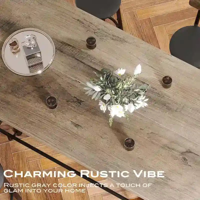 Table de bar haute 6 personnes avec repose-pieds, Table de bar haute avec plateau en bois épais et cadre métallique pour la maison/cuisine