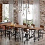 Table de bar haute 6 personnes avec repose-pieds, Table de bar haute avec plateau en bois épais et cadre métallique pour la maison/cuisine