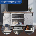 Meuble TV de ferme Moasis avec console média de porte de grange et centre de divertissement avec armoires de rangement