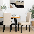 Lot de 2 chaises de salle à manger hautes en lin de 96,5 cm, cloutées, assise rembourrée, patins antidérapants