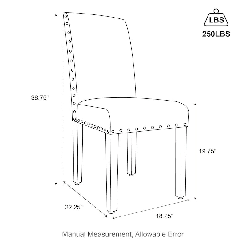 Lot de 2 chaises de salle à manger hautes en lin de 96,5 cm, cloutées, assise rembourrée, patins antidérapants