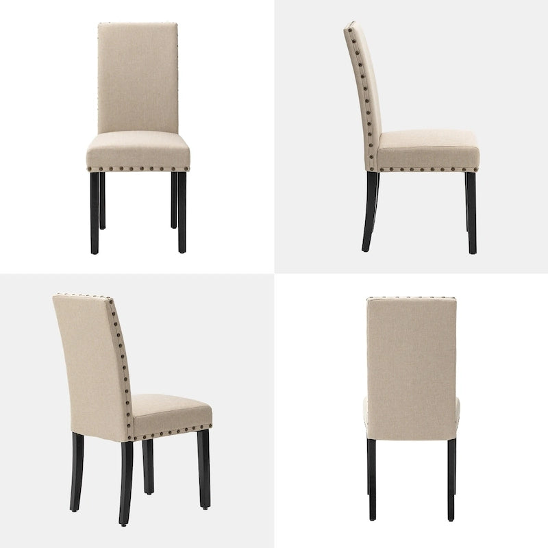 Lot de 2 chaises de salle à manger hautes en lin de 96,5 cm, cloutées, assise rembourrée, patins antidérapants