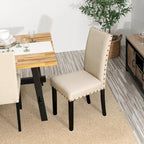 Lot de 2 chaises de salle à manger hautes en lin de 96,5 cm, cloutées, assise rembourrée, patins antidérapants