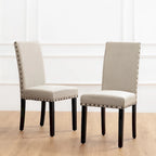 Lot de 2 chaises de salle à manger hautes en lin de 96,5 cm, cloutées, assise rembourrée, patins antidérapants