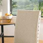 Lot de 2 chaises de salle à manger hautes en lin de 96,5 cm, cloutées, assise rembourrée, patins antidérapants