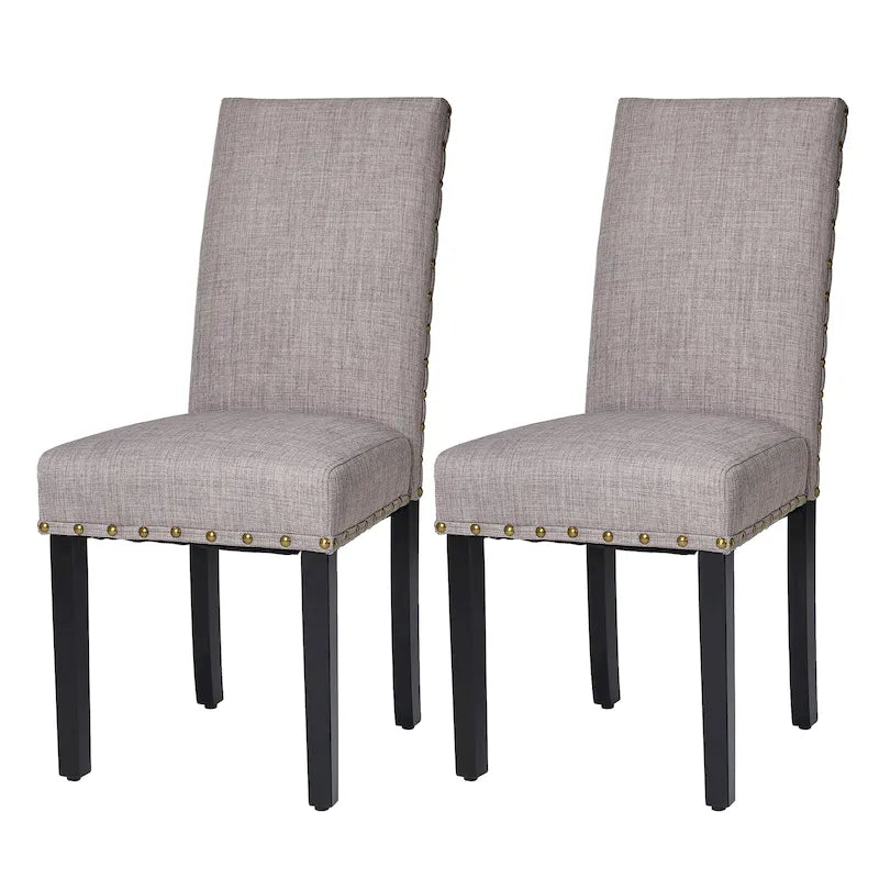 Lot de 2 chaises de salle à manger hautes en lin de 96,5 cm, cloutées, assise rembourrée, patins antidérapants