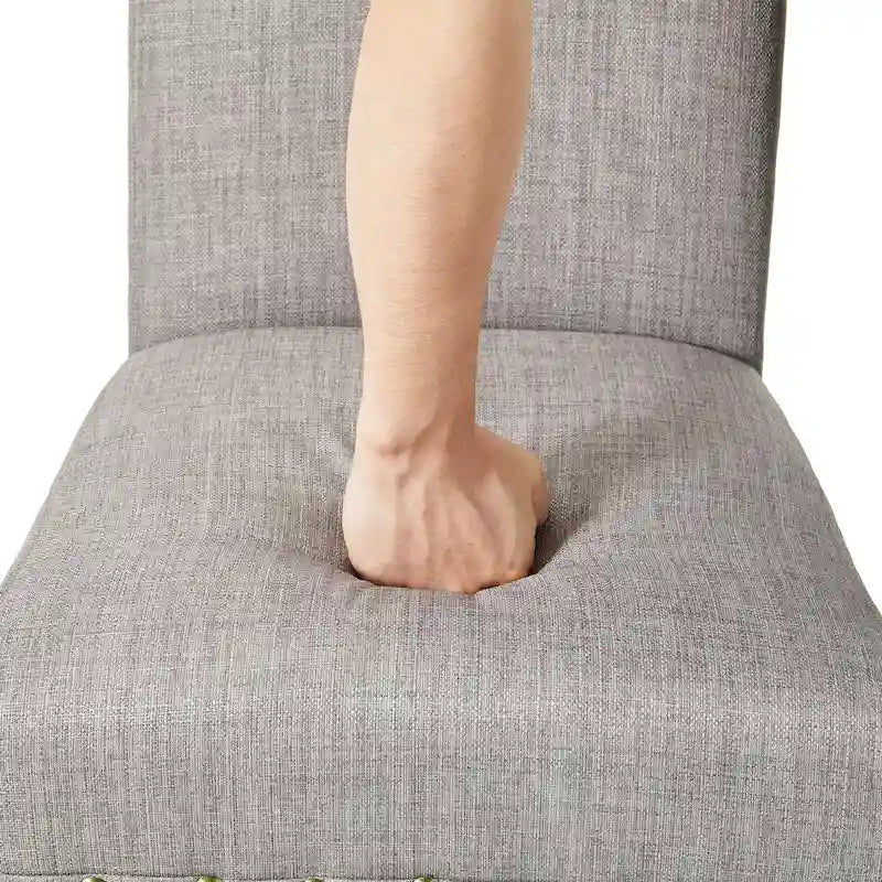Lot de 2 chaises de salle à manger hautes en lin de 96,5 cm, cloutées, assise rembourrée, patins antidérapants